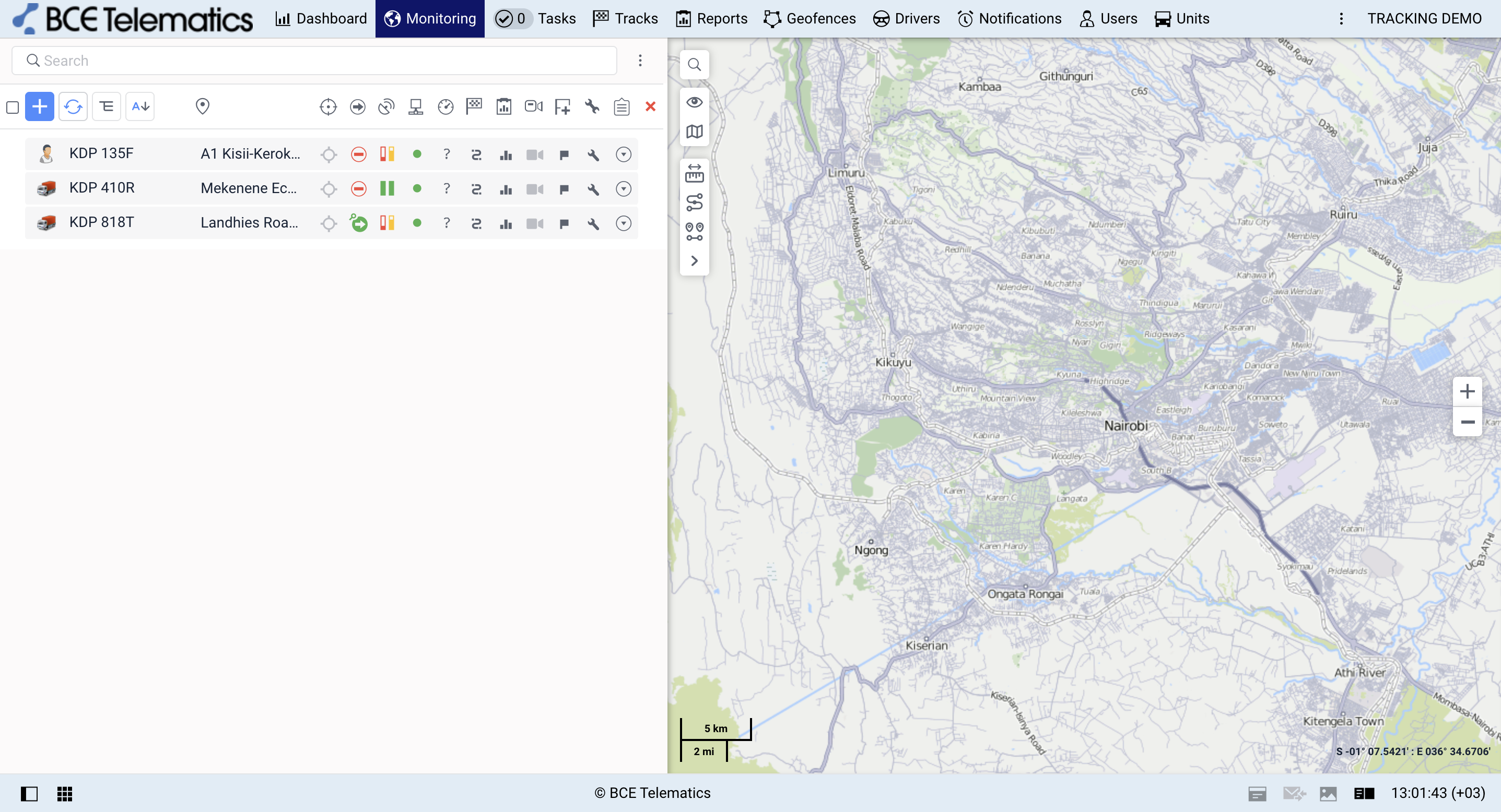 BCE Telematics software dashboard